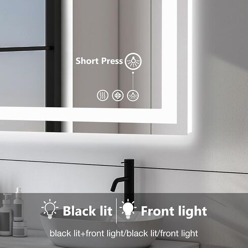 NEWBULIG 36X36 مرآة حمام LED مع أضواء، مضادة للضباب، إضاءة خلفية + إضاءة أمامية، مرآة زينة حمام مضاءة للجدار، وظيفة الذاكرة، عاكسة للضوء، زجاج مقسى، مقاومة للكسر in Kuwait