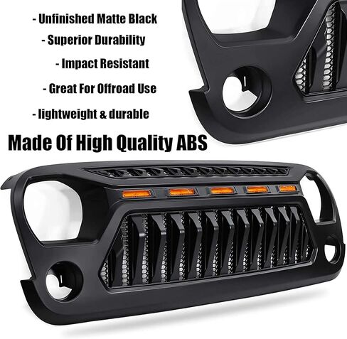 Front Grille Mesh Grill With Amber LED Running Lights Matte Black ABS Accessories Replacement Compatible With Jeep Wrangler JK JKU 2007-2018 Unlimited Rubicon Sahara Sport Grille in Saudi Arabia