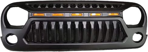 Front Grille Mesh Grill With Amber LED Running Lights Matte Black ABS Accessories Replacement Compatible With Jeep Wrangler JK JKU 2007-2018 Unlimited Rubicon Sahara Sport Grille in Saudi Arabia