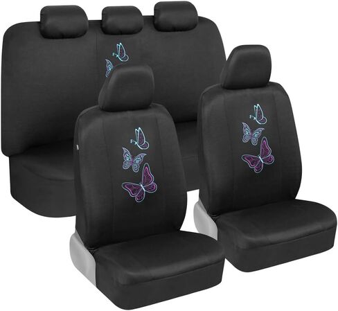 BDK Purple Butterflies Car Seat Covers for Women, Full Set with Steering Wheel Cover and Seat Belt Pads – Front and Rear Seat Covers for Cars with Matching Accessories, Fits Most Car Truck Van SUV in Saudi Arabia