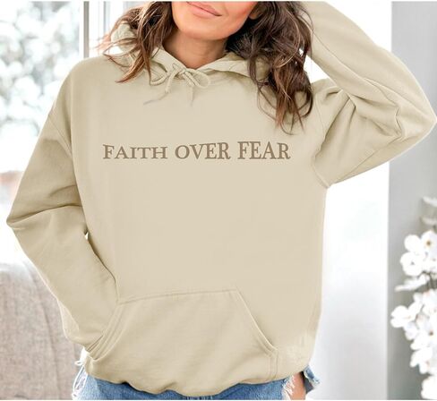 Faith Over Fear Hoodie for Women Christian Jesus Inspirational Sweatshirts Religious Oversized Graphic Pullover Tops in Saudi Arabia