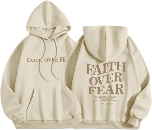 Faith Over Fear Hoodie for Women Christian Jesus Inspirational Sweatshirts Religious Oversized Graphic Pullover Tops in Saudi Arabia