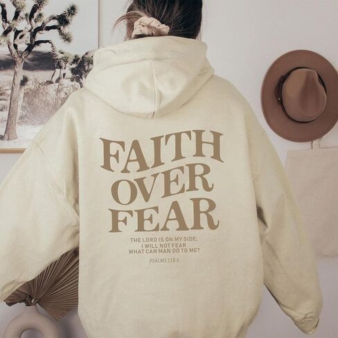 Faith Over Fear Hoodie for Women Christian Jesus Inspirational Sweatshirts Religious Oversized Graphic Pullover Tops in Saudi Arabia