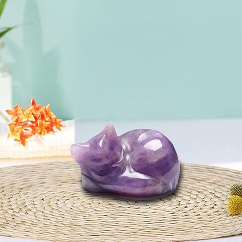 1.5" Carved Sleeping Cat Cute Yellow Tiger's Eye Crystals Kitten Statue Lucky Stone Gifts Desk Decor for Home Office Bedroom Living Room in Saudi Arabia
