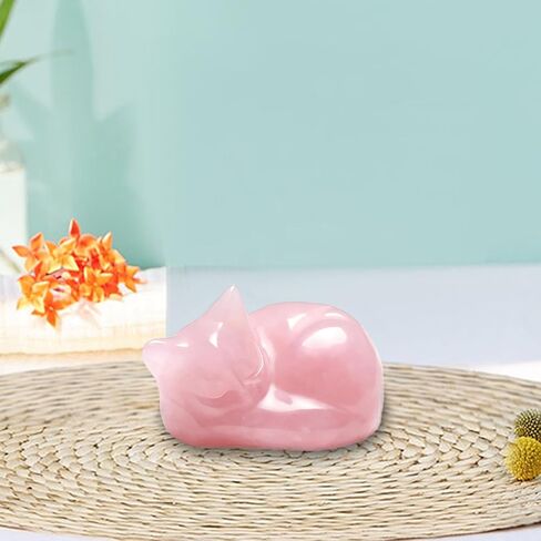 1.5" Carved Sleeping Cat Cute Yellow Tiger's Eye Crystals Kitten Statue Lucky Stone Gifts Desk Decor for Home Office Bedroom Living Room in Saudi Arabia
