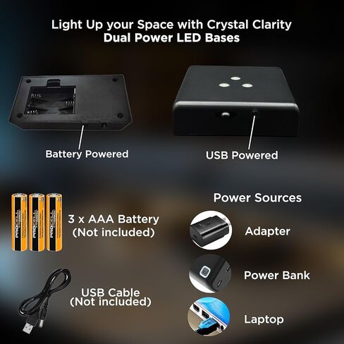 قاعدة إضاءة LED CAPTUR3D، قاعدة إضاءة مربعة للعرض الكريستالي، قاعدة مضاءة لفن الزجاج، مناسبة للأعمال الفنية الكريستالية الزجاجية، حامل عرض مع كابل USB، مناسبة، ديكور للعطلات in Kuwait