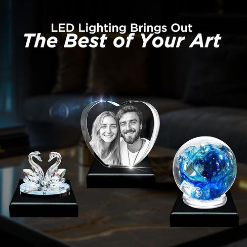 قاعدة إضاءة LED CAPTUR3D، قاعدة إضاءة مربعة للعرض الكريستالي، قاعدة مضاءة لفن الزجاج، مناسبة للأعمال الفنية الكريستالية الزجاجية، حامل عرض مع كابل USB، مناسبة، ديكور للعطلات in Kuwait
