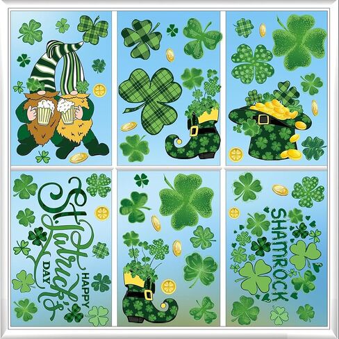 St Patricks Day Window Clings - 9 Sheets Extra Large (7.87x11.81in) Gnome & Shamrock Stickers for Glass, Home, Shop, Kitchen & Office Irish Decor in Saudi Arabia
