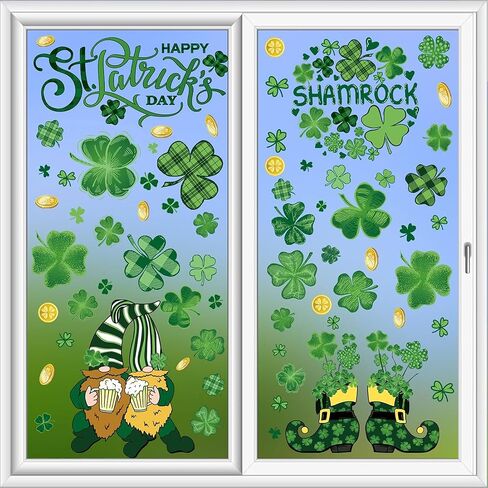St Patricks Day Window Clings - 9 Sheets Extra Large (7.87x11.81in) Gnome & Shamrock Stickers for Glass, Home, Shop, Kitchen & Office Irish Decor in Saudi Arabia