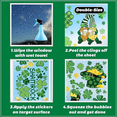 St Patricks Day Window Clings - 9 Sheets Extra Large (7.87x11.81in) Gnome & Shamrock Stickers for Glass, Home, Shop, Kitchen & Office Irish Decor in Saudi Arabia