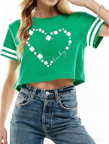St Patricks Day Shirt Women Crop Top Funny St Patricks Day Raglan Shirt Irish Outfits Shamrock Graphic Short Sleeve in Saudi Arabia
