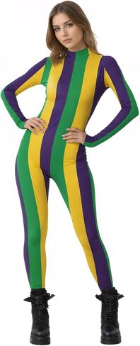 Bemeiren Jester Costume for Womens Creepy Clown Bodysuit Scary Joker Long Sleeve Outfit Costume Halloween Cosplay in Saudi Arabia