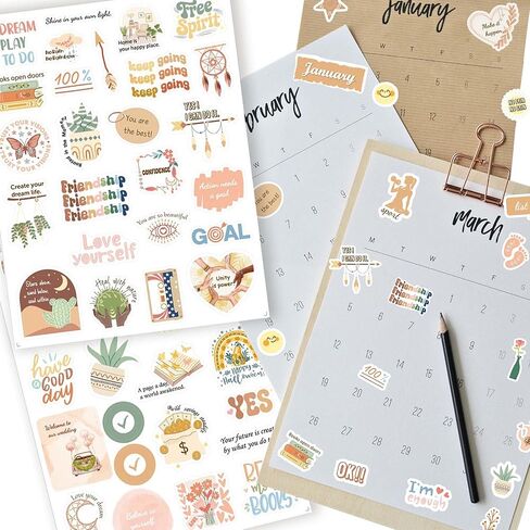 Monthly Calendar Stickers for Planners, Boho Affirmation Planner Stickers, 4 Sheets Aesthetic Designs for Calendars, Journals and Scrapbooks, Holiday Gift for Adults or Decor Daily Tasks in Saudi Arabia