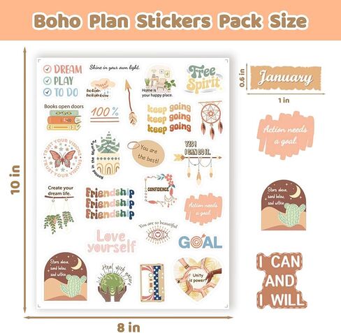 Monthly Calendar Stickers for Planners, Boho Affirmation Planner Stickers, 4 Sheets Aesthetic Designs for Calendars, Journals and Scrapbooks, Holiday Gift for Adults or Decor Daily Tasks in Saudi Arabia