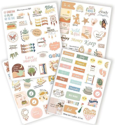 Monthly Calendar Stickers for Planners, Boho Affirmation Planner Stickers, 4 Sheets Aesthetic Designs for Calendars, Journals and Scrapbooks, Holiday Gift for Adults or Decor Daily Tasks in Saudi Arabia