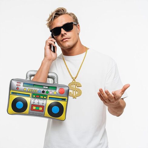 مجموعة أزياء هيب هوب التسعينيات من القرن الماضي، مجموعة كاملة من معدات مغني الراب للرجال وقبعة كبيرة الحجم، وقلادة سلسلة، ونظارات والمزيد من الأشياء اللامعة المثالية للحفلات in Kuwait