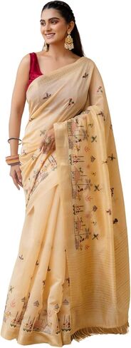 Elegant Cotton Saree with Woven Border and Embroidered Motifs – Traditional Soft Ethnic Saree with Blouse Piece in Saudi Arabia