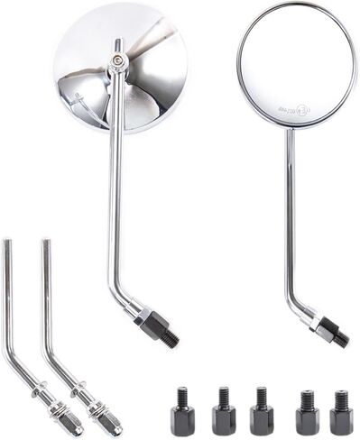 مرآة الرؤية الخلفية للدراجة النارية، مرآة جانبية كلاسيكية بمقود دائري من الكروم مقاس 4 بوصة مع براغي 8 مم 10 مم وأعمدة معدنية لدراجة ATV Scooter Dirt Bike Cruiser، فضي in Kuwait