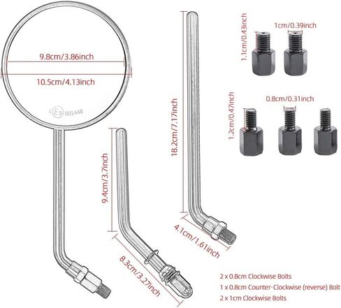 مرآة الرؤية الخلفية للدراجة النارية، مرآة جانبية كلاسيكية بمقود دائري من الكروم مقاس 4 بوصة مع براغي 8 مم 10 مم وأعمدة معدنية لدراجة ATV Scooter Dirt Bike Cruiser، فضي in Kuwait