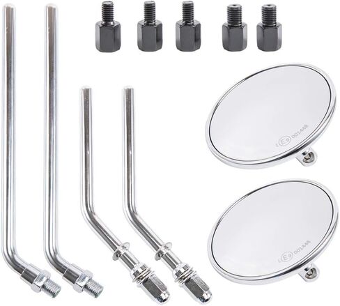 مرآة الرؤية الخلفية للدراجة النارية، مرآة جانبية كلاسيكية بمقود دائري من الكروم مقاس 4 بوصة مع براغي 8 مم 10 مم وأعمدة معدنية لدراجة ATV Scooter Dirt Bike Cruiser، فضي in Kuwait