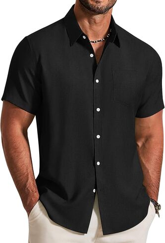 COOFANDY Mens Button Down Shirt Short Sleeve Casual Shirts Summer Beach Textured Shirts with Pocket in Saudi Arabia