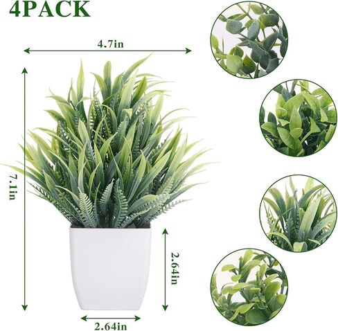 CEWOR Fake Plants 4 Packs Small Artificial Greenery Mini White Potted Plants Bathroom Accessories Decorations for Desk Bathroom Office Home Room Kitchen Table Indoor in Kuwait