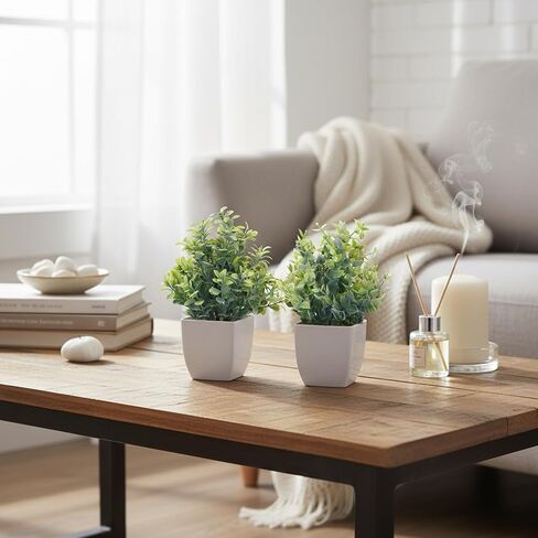 CEWOR Fake Plants 4 Packs Small Artificial Greenery Mini White Potted Plants Bathroom Accessories Decorations for Desk Bathroom Office Home Room Kitchen Table Indoor in Kuwait