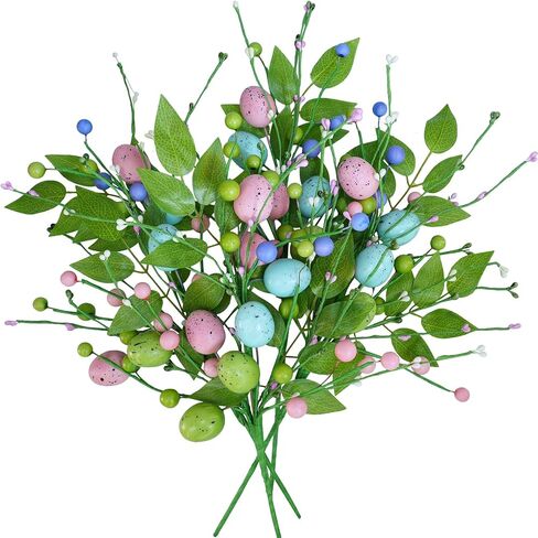 Winlyn 4 Pcs Easter Egg Picks Artificial Speckled Egg and Berry Stems Decorative Easter Picks and Sprays 15.8" Tall for Home Easter Spring Floral Arrangements Seasonal Wreath Tree Table Centerpiece in Saudi Arabia