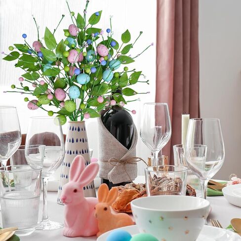 Winlyn 4 Pcs Easter Egg Picks Artificial Speckled Egg and Berry Stems Decorative Easter Picks and Sprays 15.8" Tall for Home Easter Spring Floral Arrangements Seasonal Wreath Tree Table Centerpiece in Saudi Arabia