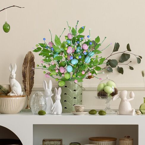 Winlyn 4 Pcs Easter Egg Picks Artificial Speckled Egg and Berry Stems Decorative Easter Picks and Sprays 15.8" Tall for Home Easter Spring Floral Arrangements Seasonal Wreath Tree Table Centerpiece in Saudi Arabia