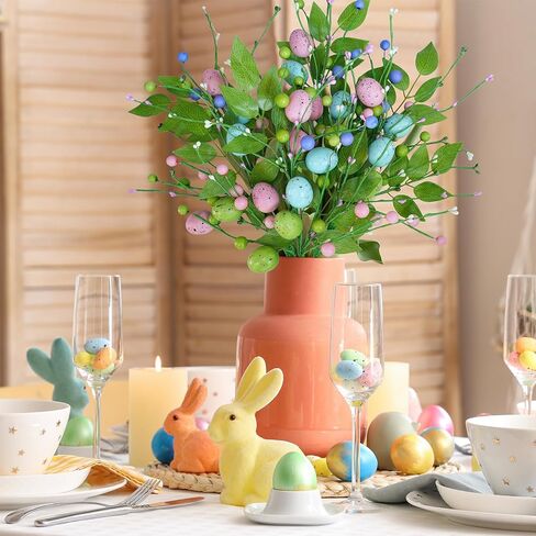 Winlyn 4 Pcs Easter Egg Picks Artificial Speckled Egg and Berry Stems Decorative Easter Picks and Sprays 15.8" Tall for Home Easter Spring Floral Arrangements Seasonal Wreath Tree Table Centerpiece in Saudi Arabia