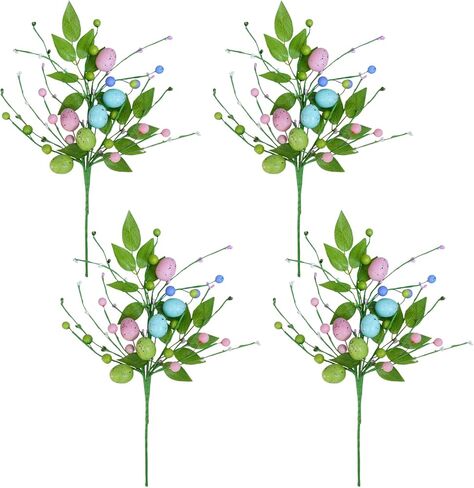 Winlyn 4 Pcs Easter Egg Picks Artificial Speckled Egg and Berry Stems Decorative Easter Picks and Sprays 15.8" Tall for Home Easter Spring Floral Arrangements Seasonal Wreath Tree Table Centerpiece in Saudi Arabia
