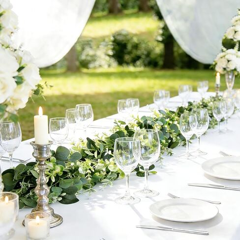 Eucalyptus Garland with White Flowers 4Pack: 5.9Ft Artificial Faux Greenery Vines for Valentine's Day Table Runner Wedding Bedroom Mantle Centerpieces Backdrop Decorations in Saudi Arabia