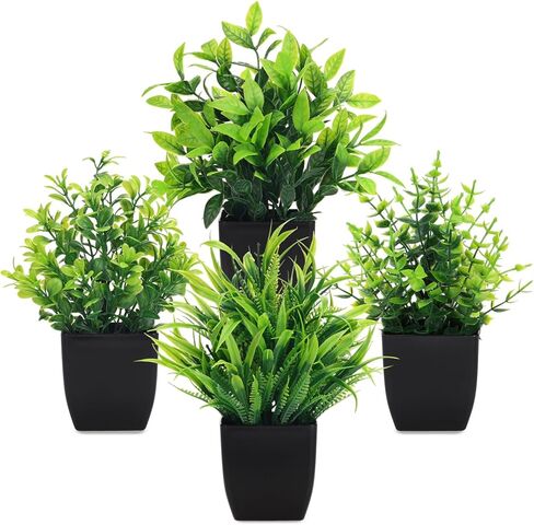 CEWOR Fake Plants 4 Packs Small Artificial Greenery Mini White Potted Plants Bathroom Accessories Decorations for Desk Bathroom Office Home Room Kitchen Table Indoor in Kuwait
