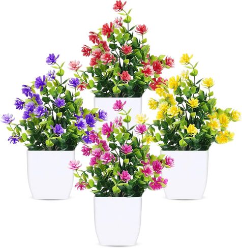 CEWOR Fake Plants 4 Packs Small Artificial Greenery Mini White Potted Plants Bathroom Accessories Decorations for Desk Bathroom Office Home Room Kitchen Table Indoor in Kuwait