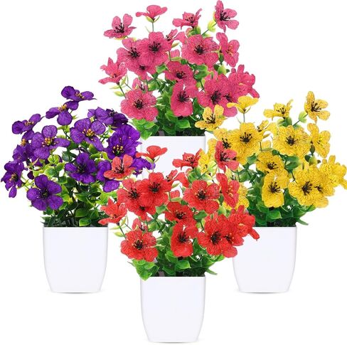 CEWOR Fake Plants 4 Packs Small Artificial Greenery Mini White Potted Plants Bathroom Accessories Decorations for Desk Bathroom Office Home Room Kitchen Table Indoor in Kuwait