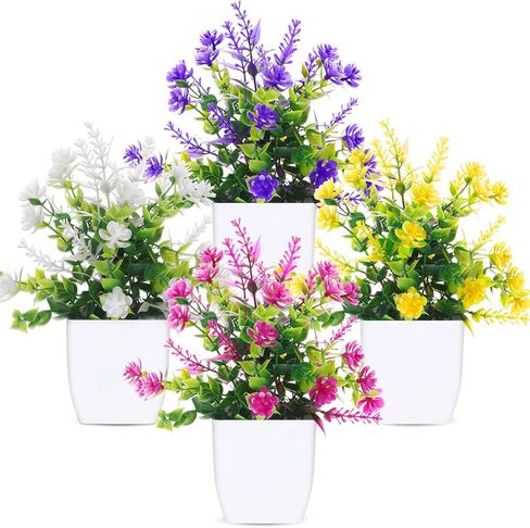 CEWOR Fake Plants 4 Packs Small Artificial Greenery Mini White Potted Plants Bathroom Accessories Decorations for Desk Bathroom Office Home Room Kitchen Table Indoor in Kuwait