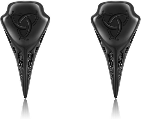 URONE Raven Skull Earrings 925 Sterling Silver Odin Triple Horn Stud Earrings Black Viking Raven Skull Jewelry Gifts for Men Women in Saudi Arabia