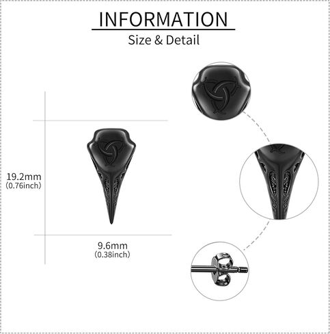URONE Raven Skull Earrings 925 Sterling Silver Odin Triple Horn Stud Earrings Black Viking Raven Skull Jewelry Gifts for Men Women in Saudi Arabia