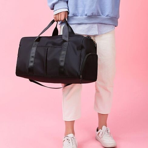 19.7x9.8in Nylon Duffle Bag – Gym Bag with Separate Shoe Compartment for Sports & Travel, Detachable Shoulder Strap(Black) in Saudi Arabia