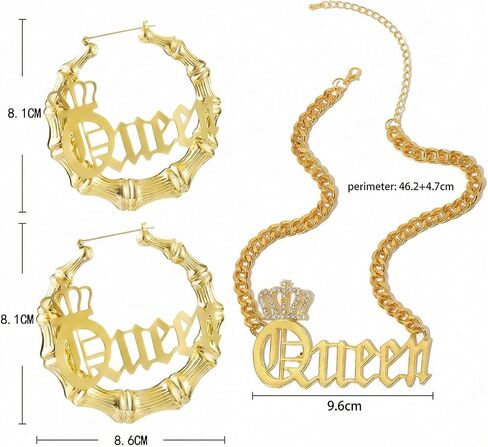 مجموعة مجوهرات التسعينيات للنساء - 3 قطع، قلادة مميزة من التسعينيات وأقراط من الخيزران لأزياء حفلات الهيب هوب النسائية in Kuwait