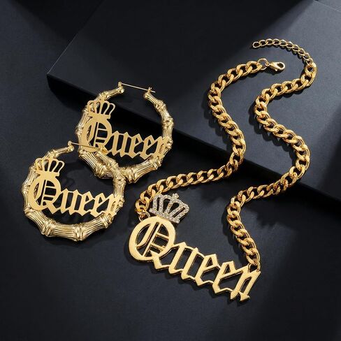 مجموعة مجوهرات التسعينيات للنساء - 3 قطع، قلادة مميزة من التسعينيات وأقراط من الخيزران لأزياء حفلات الهيب هوب النسائية in Kuwait