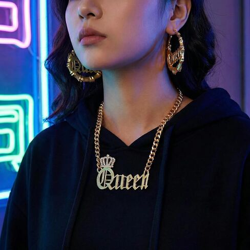 مجموعة مجوهرات التسعينيات للنساء - 3 قطع، قلادة مميزة من التسعينيات وأقراط من الخيزران لأزياء حفلات الهيب هوب النسائية in Kuwait