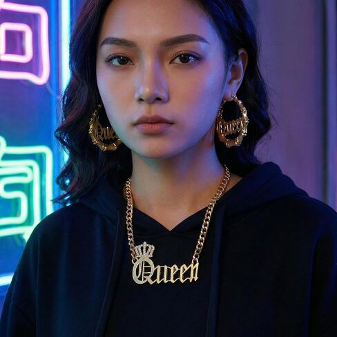 مجموعة مجوهرات التسعينيات للنساء - 3 قطع، قلادة مميزة من التسعينيات وأقراط من الخيزران لأزياء حفلات الهيب هوب النسائية in Kuwait