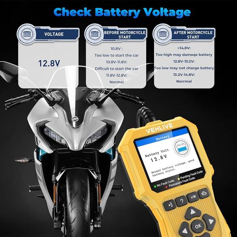 ماسح ضوئي للدراجات النارية، قارئ رمز خطأ الدراجة النارية مع اختبار الجهد الكهربي، ماسح ضوئي OBD2 للدراجات النارية مع اختبار سريع، أداة تشخيص الدراجة النارية لـ Yamaha/Honda/Kawasaki/BMW/Generation/KYMCO/SYM/Suzuki إلخ in Kuwait