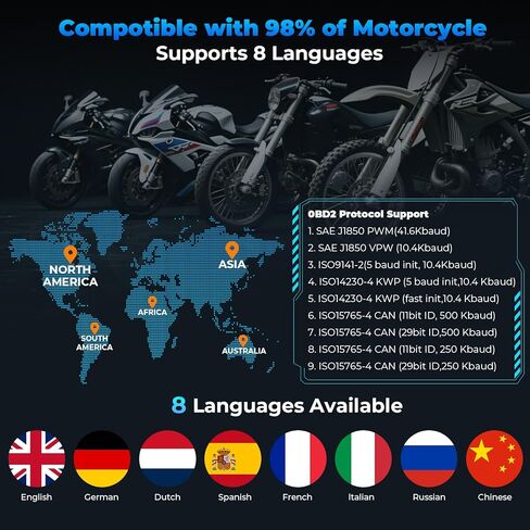 ماسح ضوئي للدراجات النارية، قارئ رمز خطأ الدراجة النارية مع اختبار الجهد الكهربي، ماسح ضوئي OBD2 للدراجات النارية مع اختبار سريع، أداة تشخيص الدراجة النارية لـ Yamaha/Honda/Kawasaki/BMW/Generation/KYMCO/SYM/Suzuki إلخ in Kuwait
