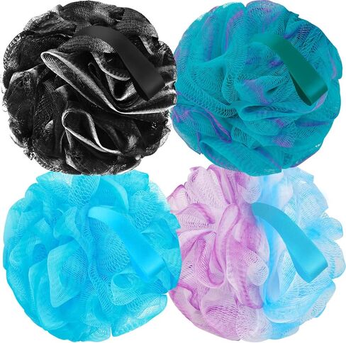 Bath Loofah Sponge Body Scrubber Shower Sponge Exfoliating Mesh Pouf Shower Ball Bath Sponges for Women and Men Bathing Accessories (4Pack 50G Colorful) in Kuwait