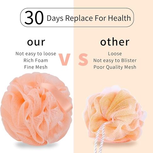 حمام لوفا إسفنجة تنظيف الجسم، إسفنجة استحمام مقشرة، كرة استحمام، إسفنجة استحمام للنساء والرجال (4 عبوات 50 جم ملونة) in Kuwait