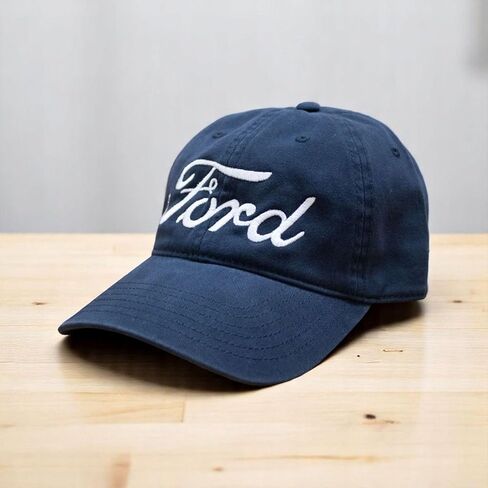 Ford Large Script Dad Hat - Navy Heavy Twill Baseball Cap with Buckle - Officially Licensed Ford Merchandise in Saudi Arabia