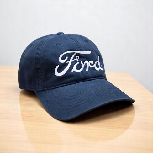 Ford Large Script Dad Hat - Navy Heavy Twill Baseball Cap with Buckle - Officially Licensed Ford Merchandise in Saudi Arabia